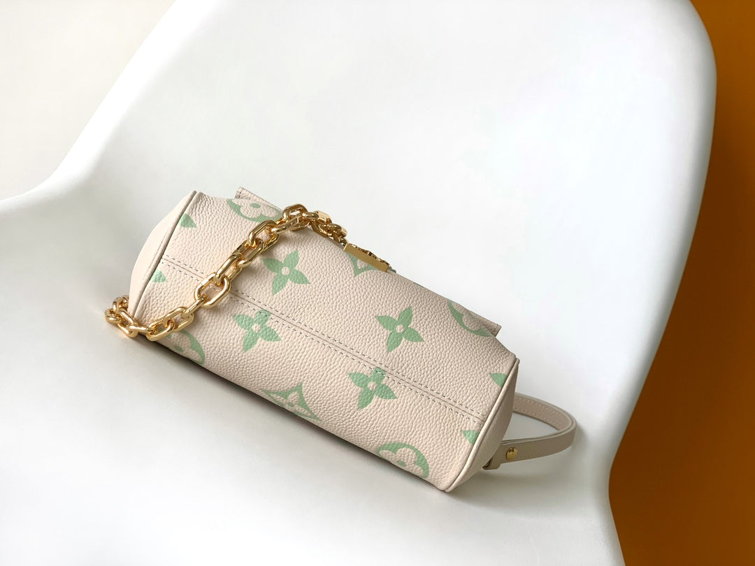 Louis Vuitton Beige and Green Monogram Shoulder Bag with Gold Chain Strap