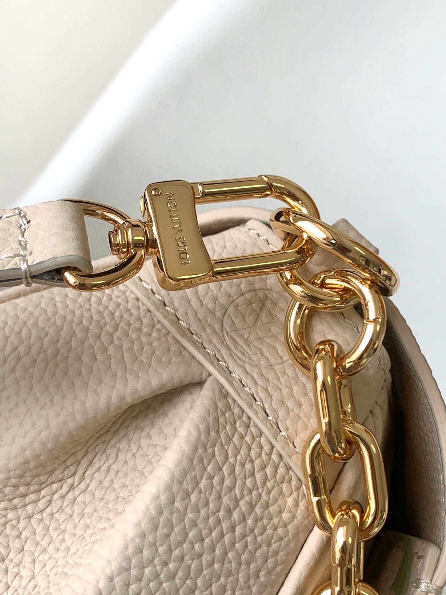 Louis Vuitton Beige and Green Monogram Shoulder Bag with Gold Chain Strap