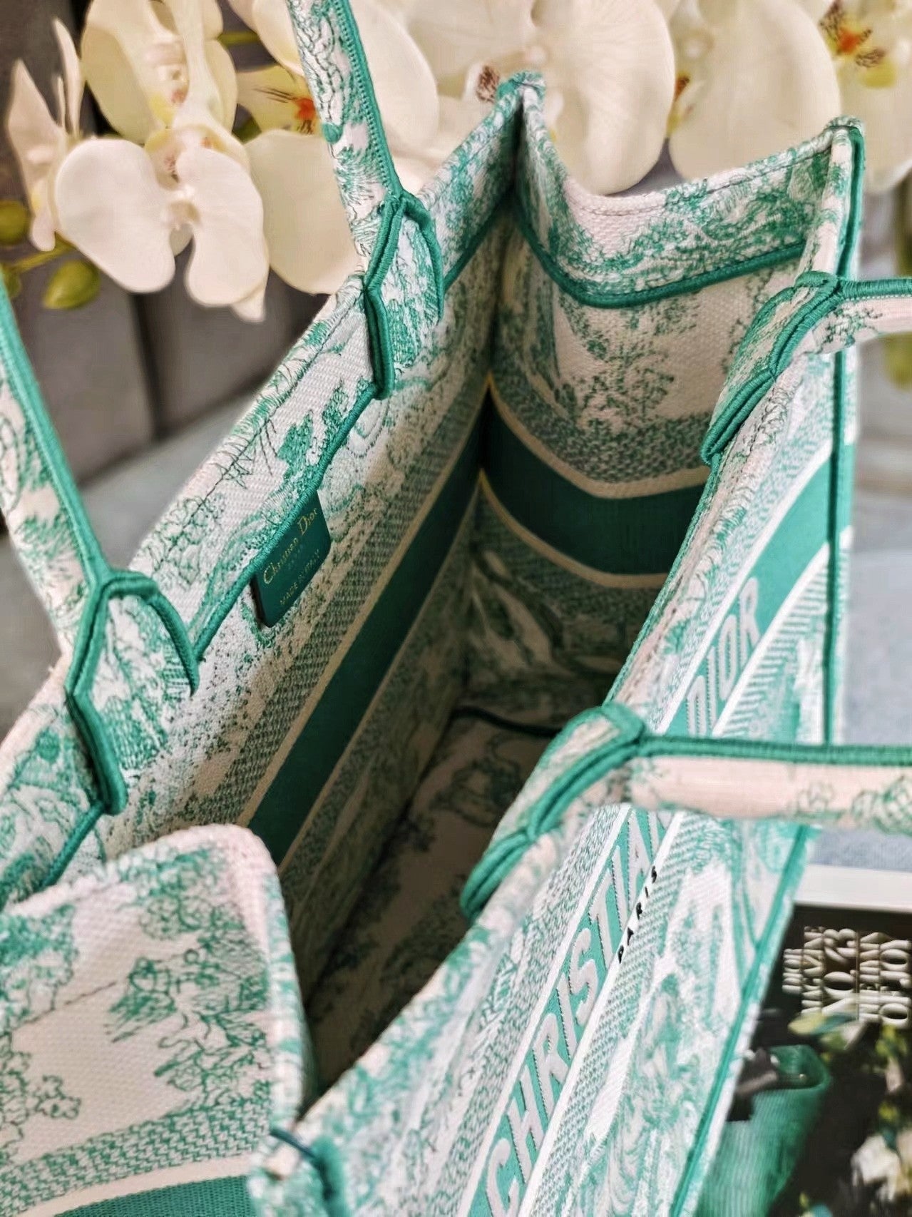 Dior Green Jungle Animal Print Embroidered Canvas Tote Handbag