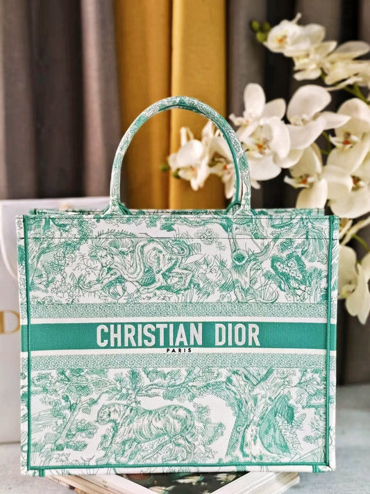 Christian Dior Large Green Toile de Jouy Book Tote Bag