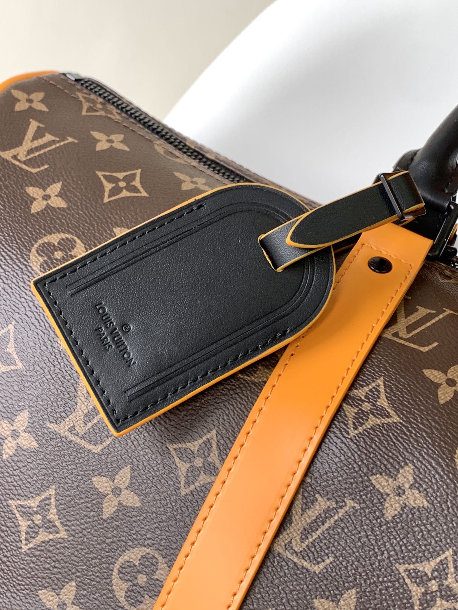 Louis Vuitton Luxury Monogram Canvas Travel Duffle Bag with Orange Straps