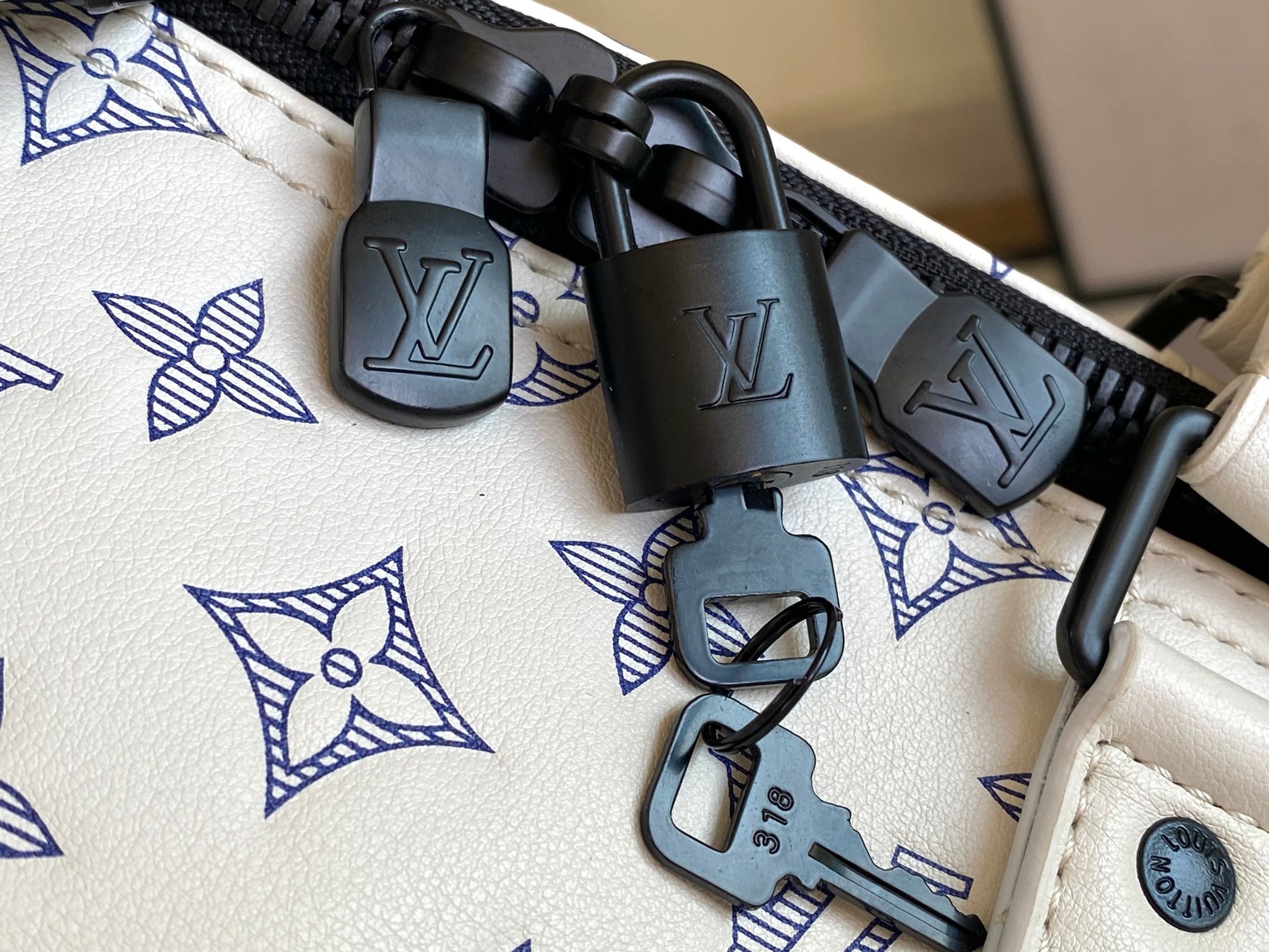 Louis Vuitton Luxury White Monogram Travel Duffle Bag with Shoulder Strap