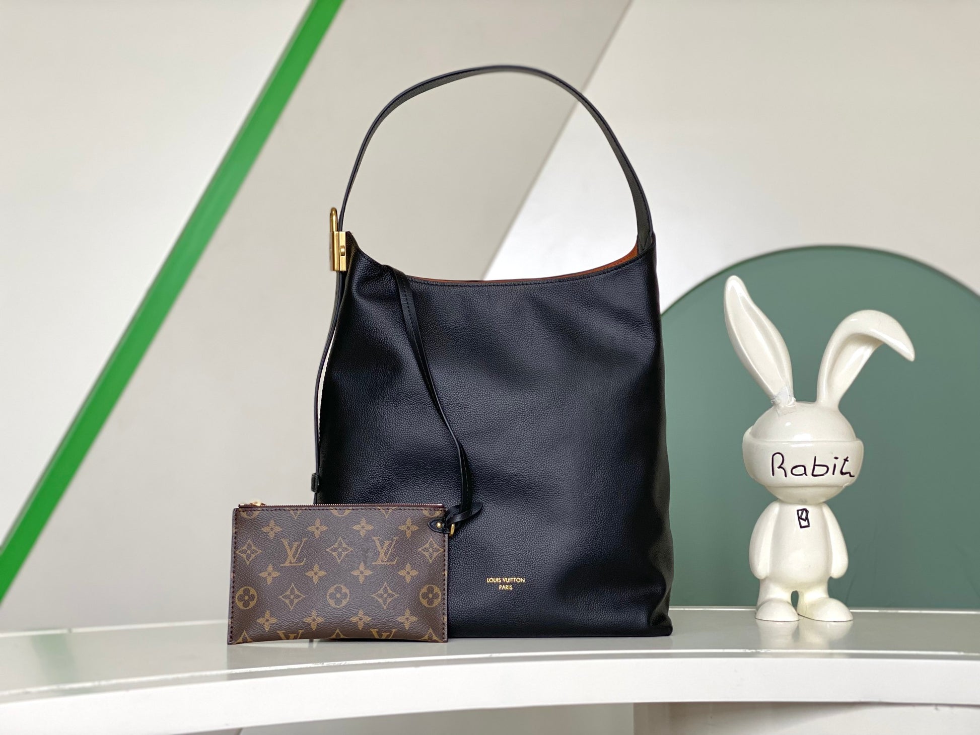 Louis Vuitton Minimalist Black Leather Slouchy Hobo Shoulder Bag