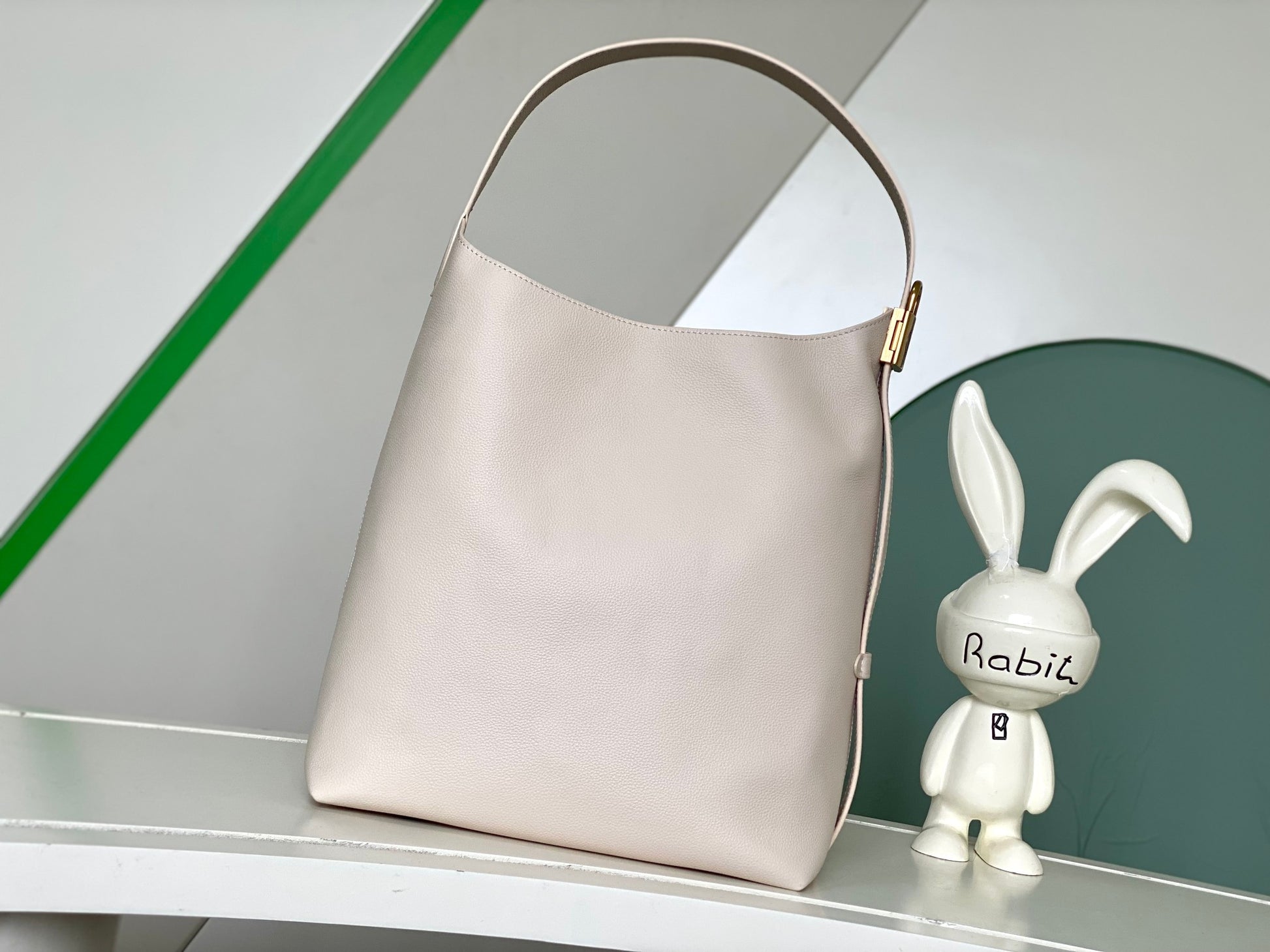 Louis Vuitton Minimalist Beige Leather Hobo Shoulder Bag with Gold Hardware