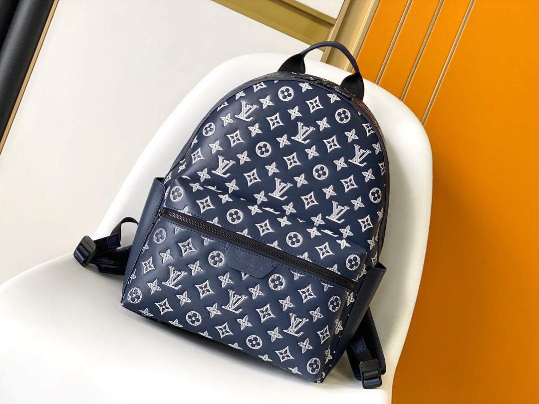 Louis Vuitton Classic Monogram Navy Blue Canvas Backpack with Front Pocket
