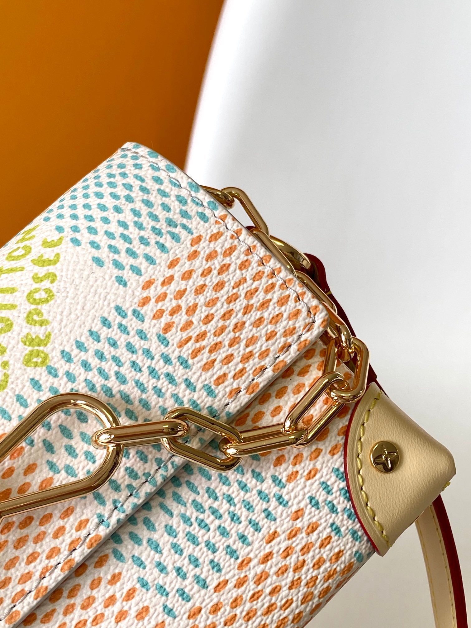 Louis Vuitton Pastel Checkerboard Crossbody Handbag with Gold Chain Detail