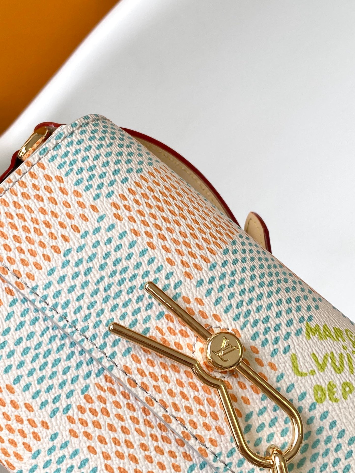 Louis Vuitton Pastel Checkerboard Crossbody Handbag with Gold Chain Detail