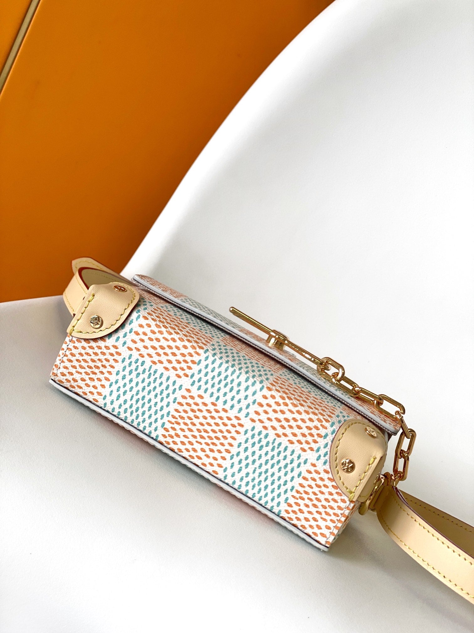 Louis Vuitton Pastel Checkerboard Crossbody Handbag with Gold Chain Detail