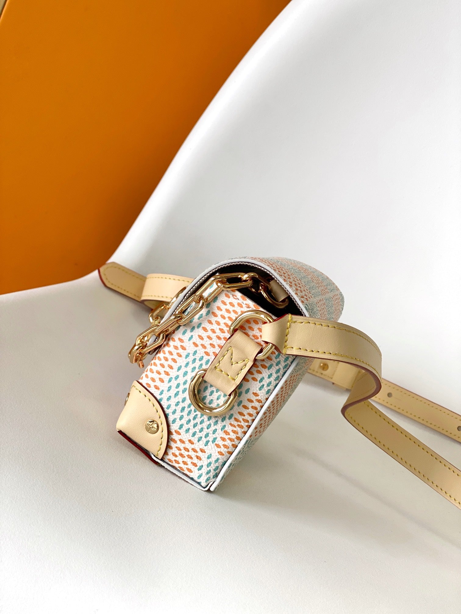 Louis Vuitton Pastel Checkerboard Crossbody Handbag with Gold Chain Detail