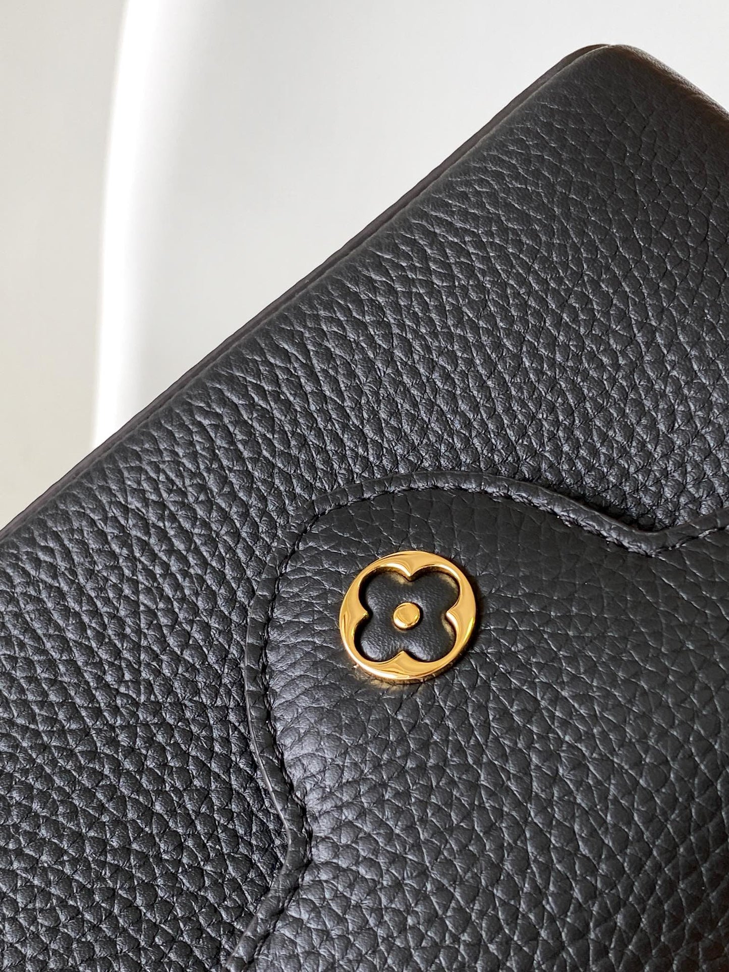 Louis Vuitton Black Textured Leather Top Handle Handbag with Gold V-Hardware