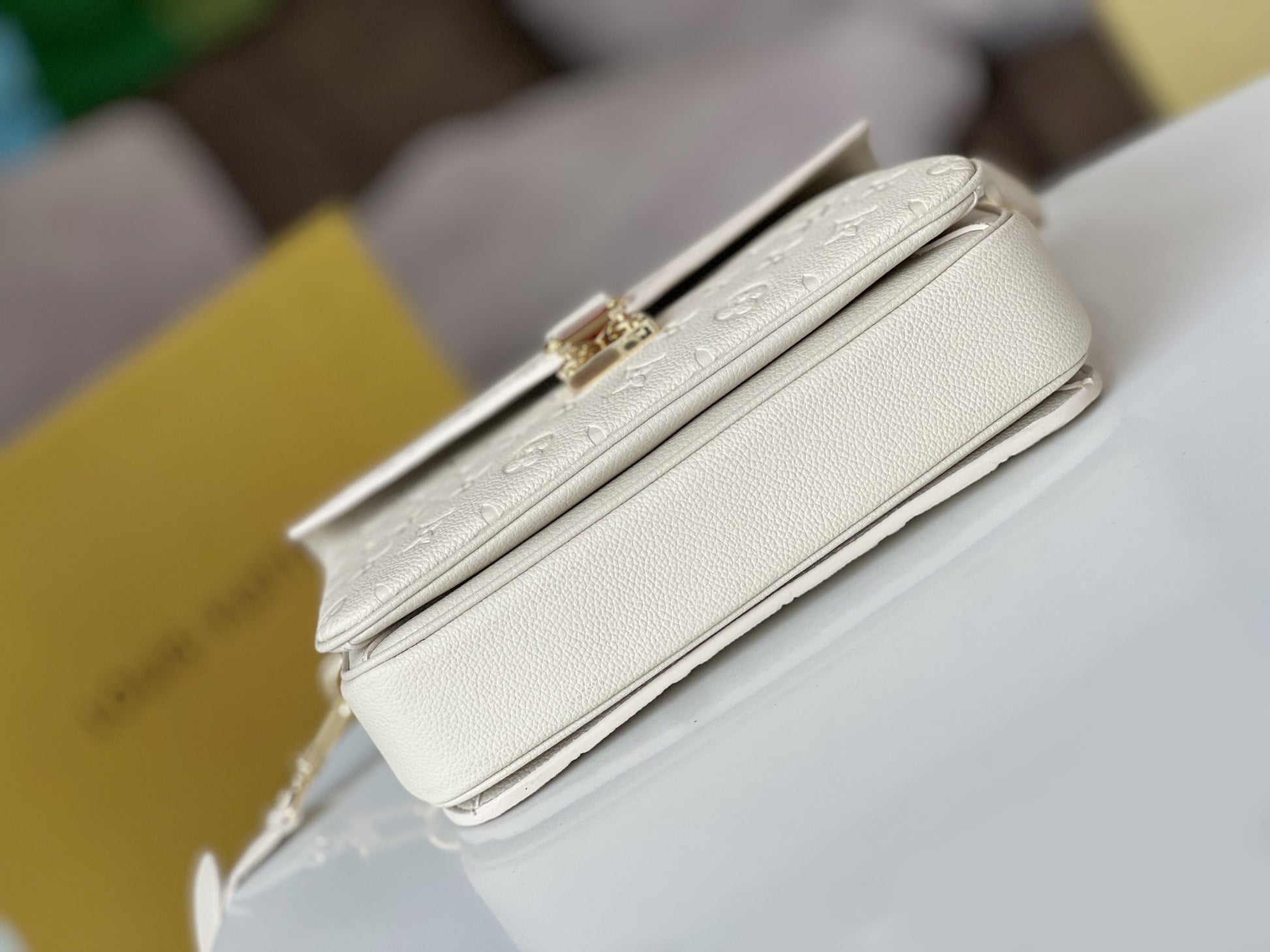 Louis Vuitton White Monogram Embossed Leather Crossbody Bag with Top Handle
