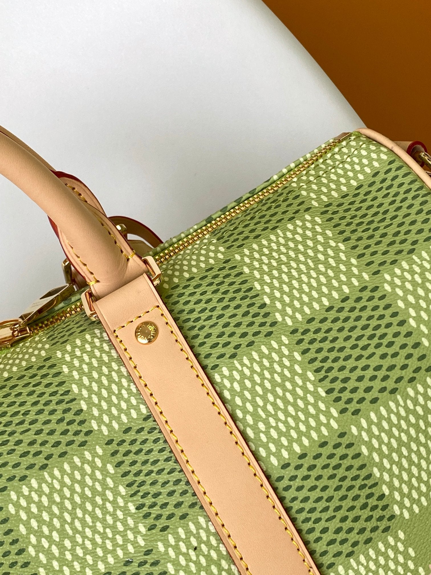 Louis Vuitton Green Checkered Canvas Duffle Handbag with Leather Handles
