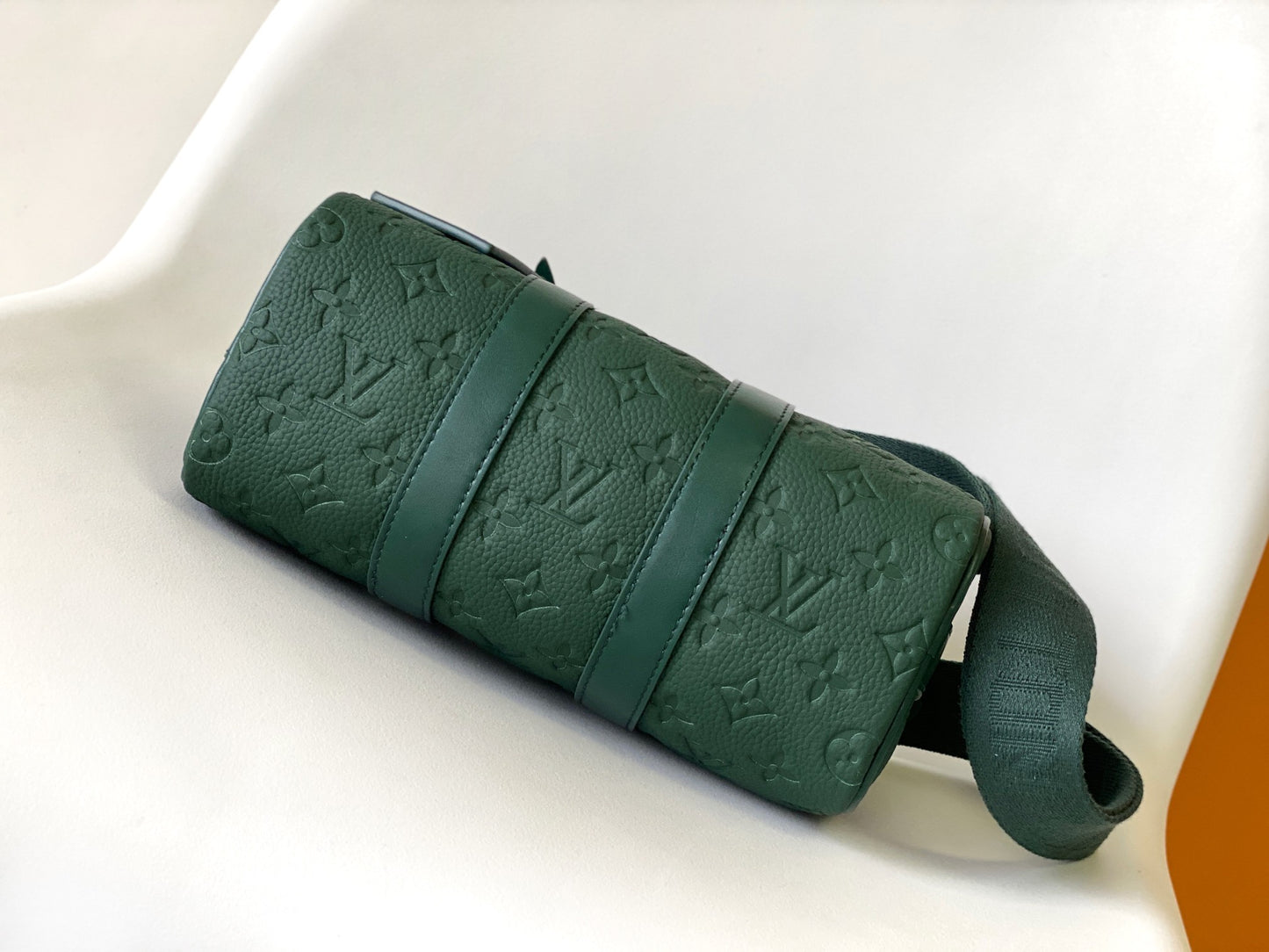 Louis Vuitton Forest Green Embossed Leather Cylinder Crossbody Duffel Bag