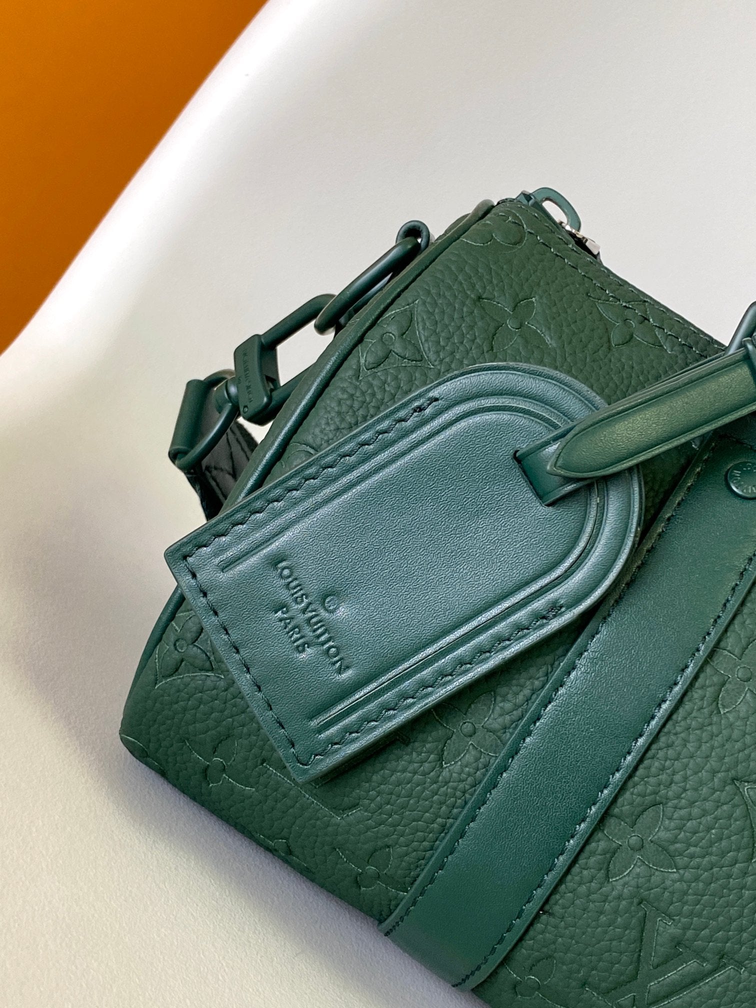 Louis Vuitton Forest Green Embossed Leather Cylinder Crossbody Duffel Bag