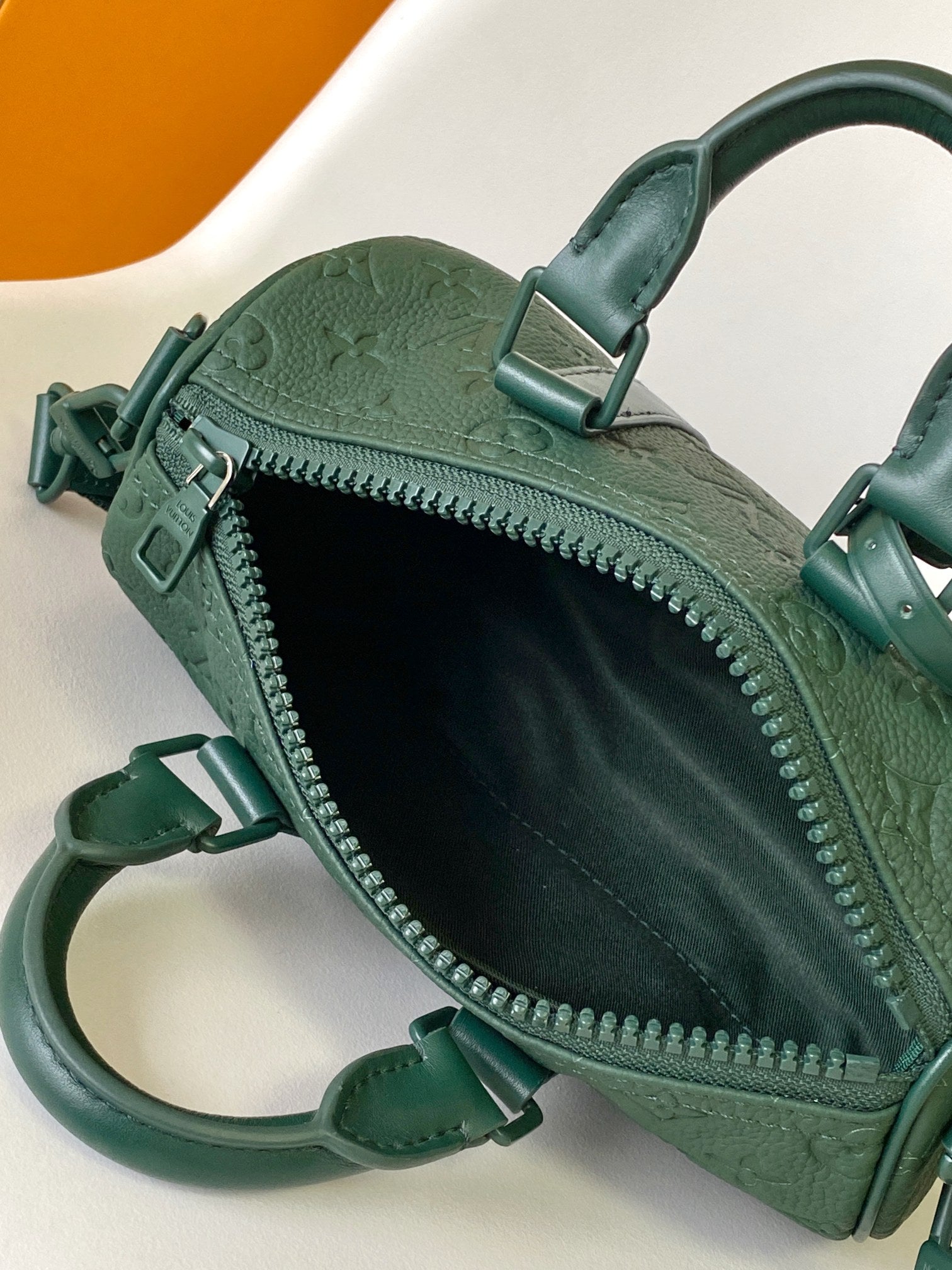 Louis Vuitton Forest Green Embossed Leather Cylinder Crossbody Duffel Bag