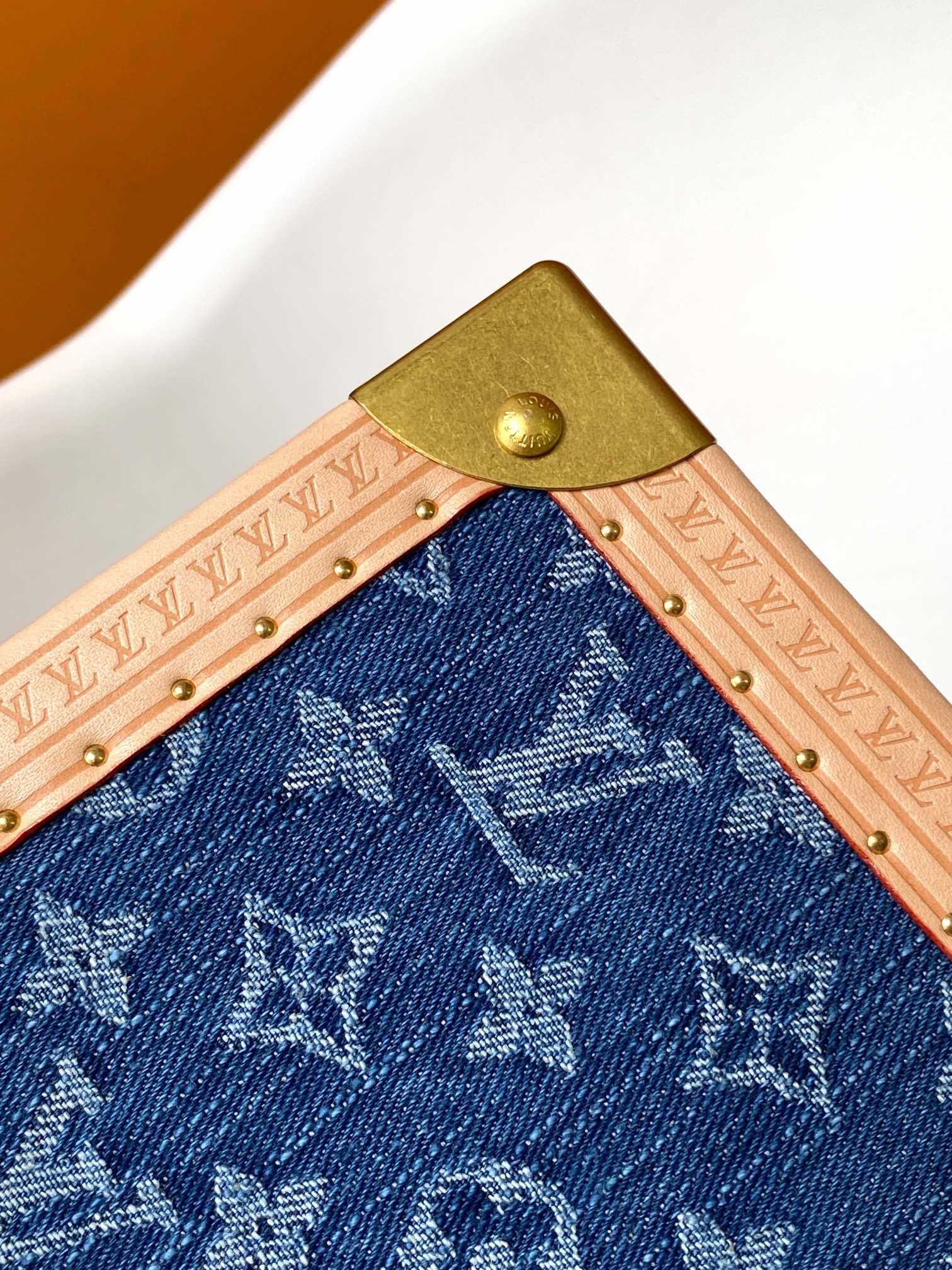 Louis Vuitton Blue Monogram Denim Mini Trunk Jewelry Box with Leather Trim