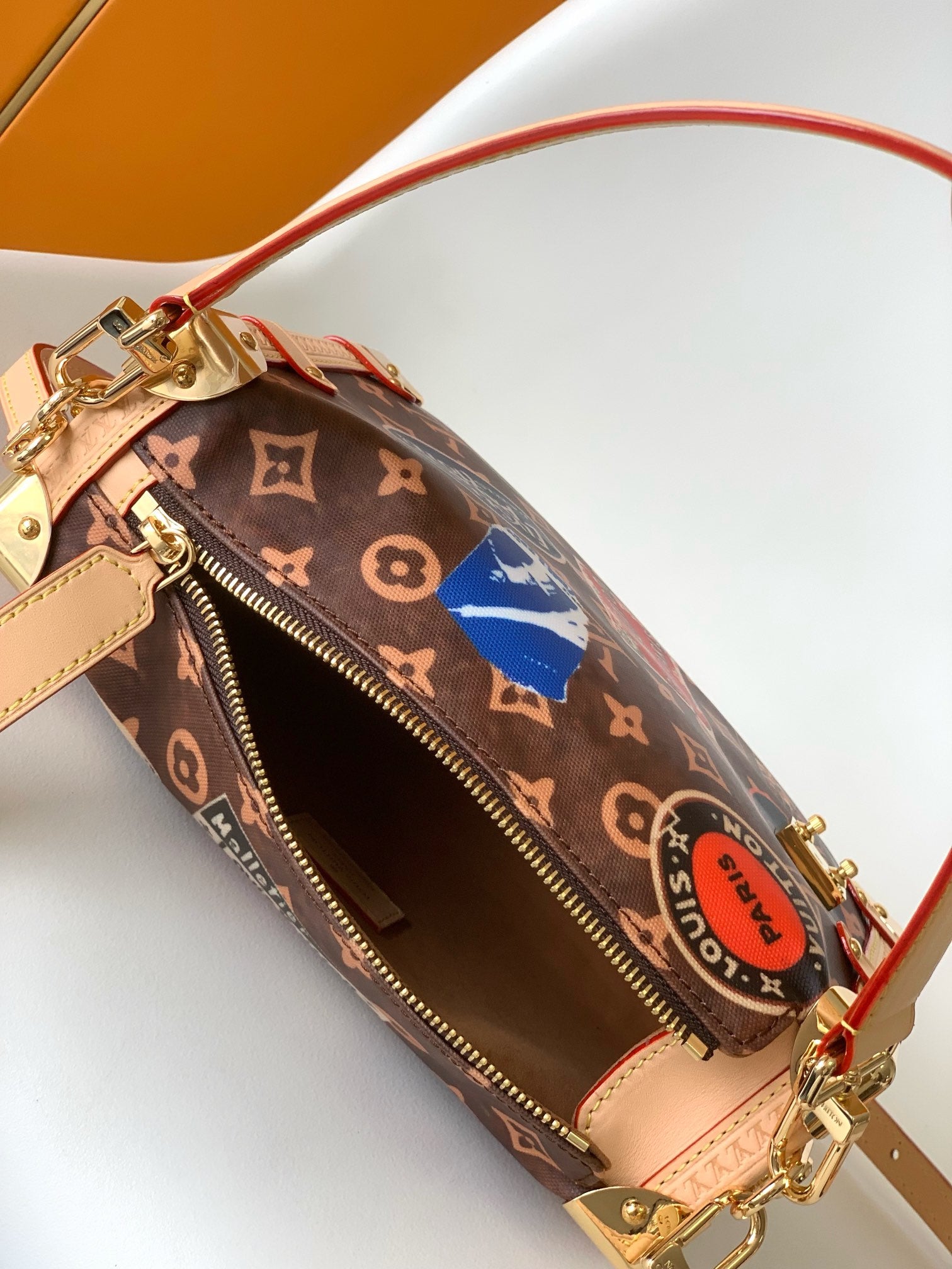 Louis Vuitton Vintage Monogram Trunk Shoulder Bag with Travel Sticker Prints