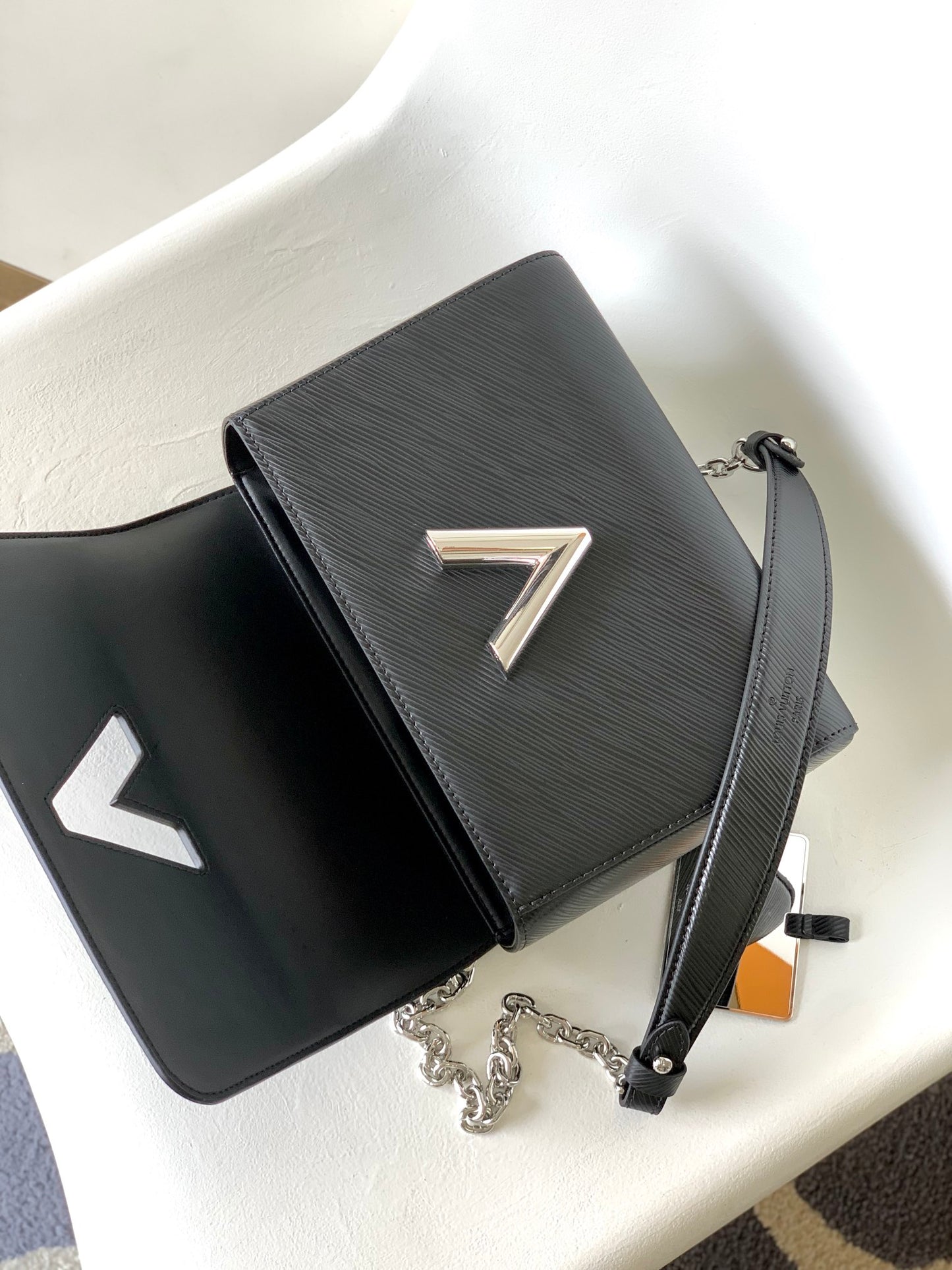 Louis Vuitton Black Textured Leather Crossbody Bag with Silver Chain Strap