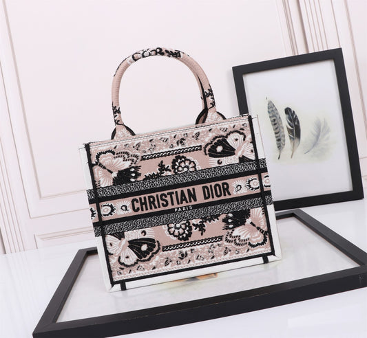 Christian Dior Book Tote with Butterfly Floral Embroidery