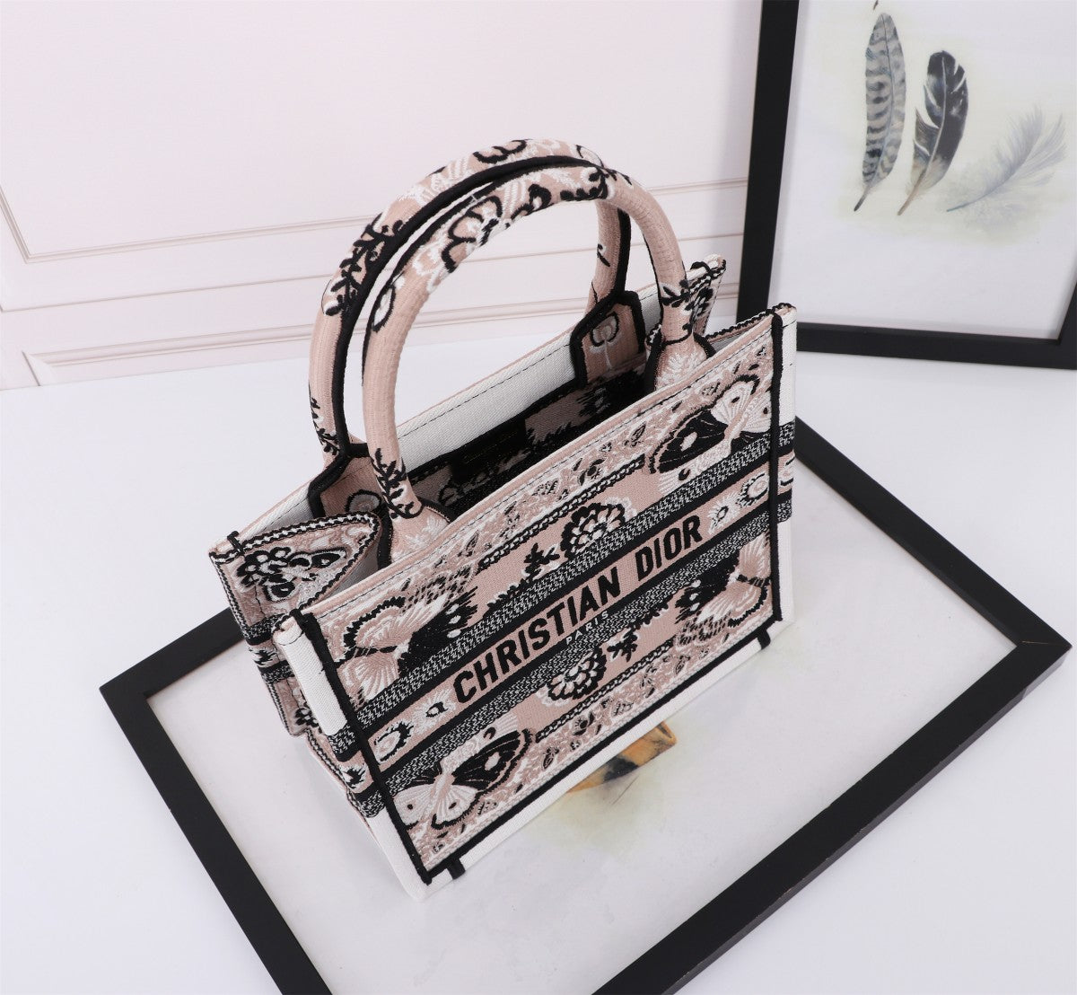 Dior Embroidered Butterfly Floral Canvas Tote Bag with Top Handles