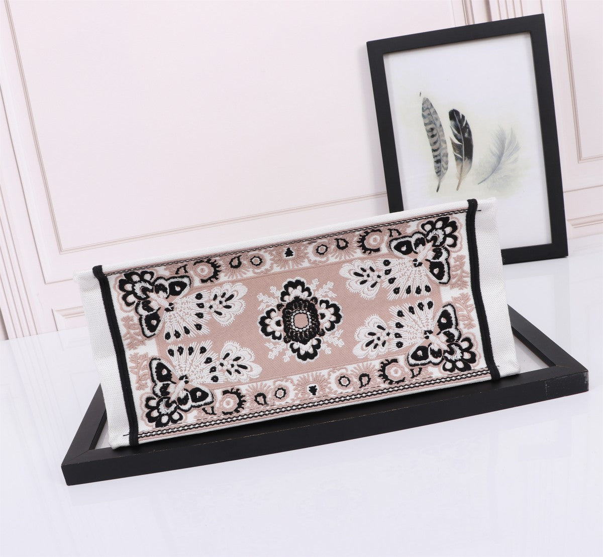 Dior Elegant Embroidered Butterfly Floral Canvas Tote Handbag