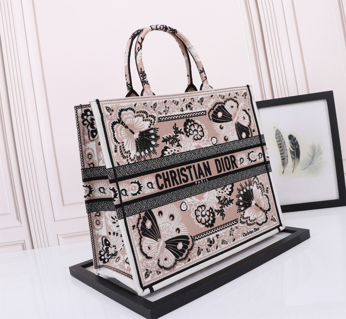 Dior Embroidered Butterfly and Floral Canvas Top Handle Tote Bag