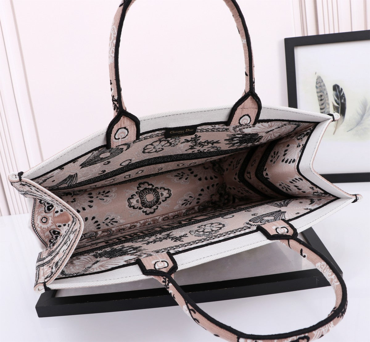 Dior Embroidered Butterfly and Floral Canvas Top Handle Tote Bag