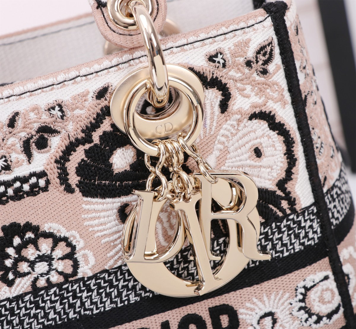 Dior Vintage Black and White Embroidered Floral Top Handle Handbag