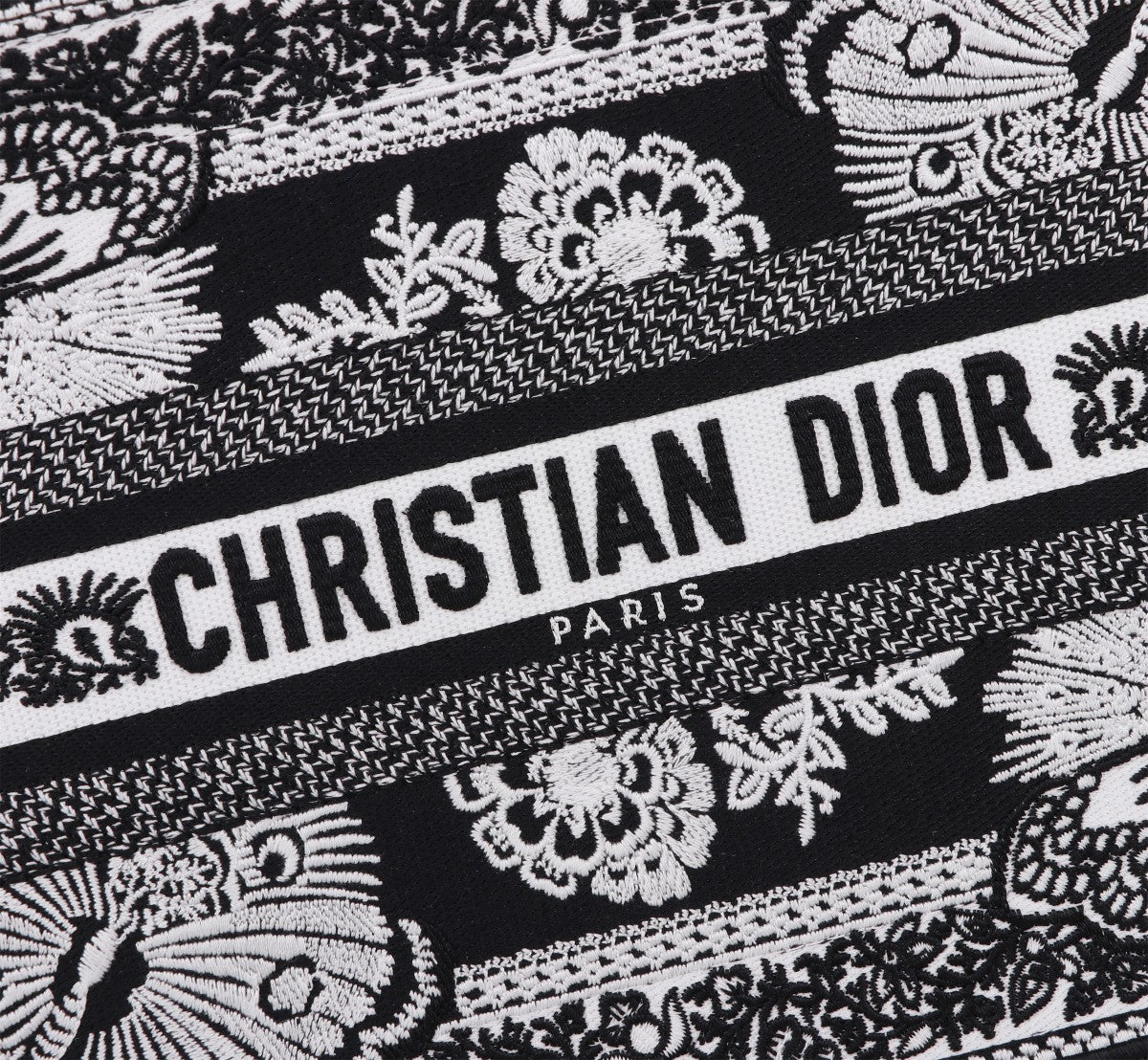 Christian Dior Medium Book Tote Bag - Black & White Embroidered Canvas