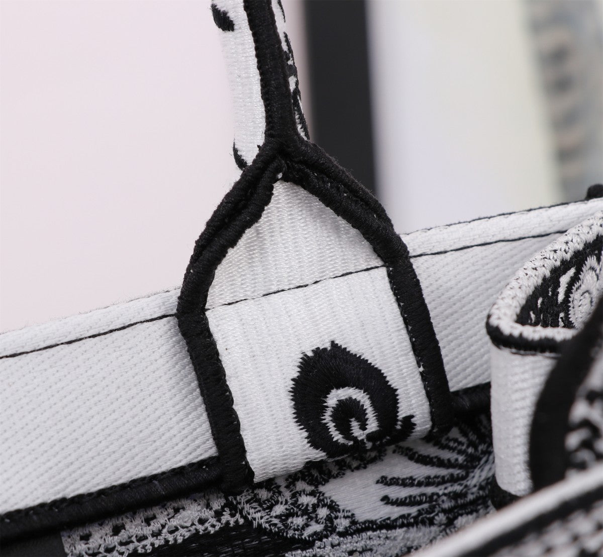 Dior Elegant Black and White Floral Embroidered Canvas Tote Handbag
