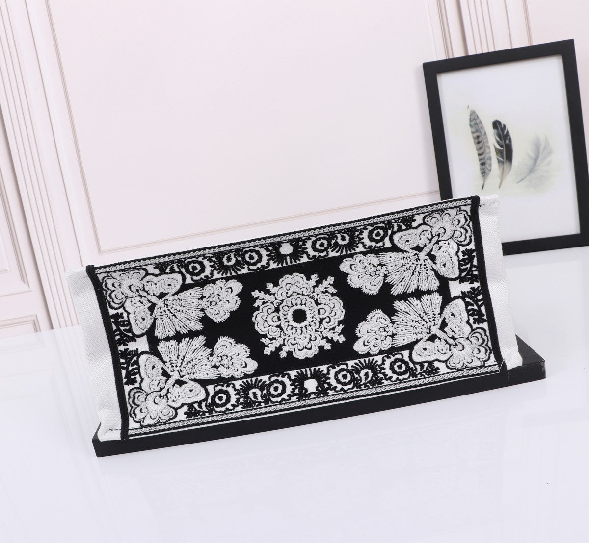 Dior Black and White Floral Butterfly Embroidered Canvas Tote Bag