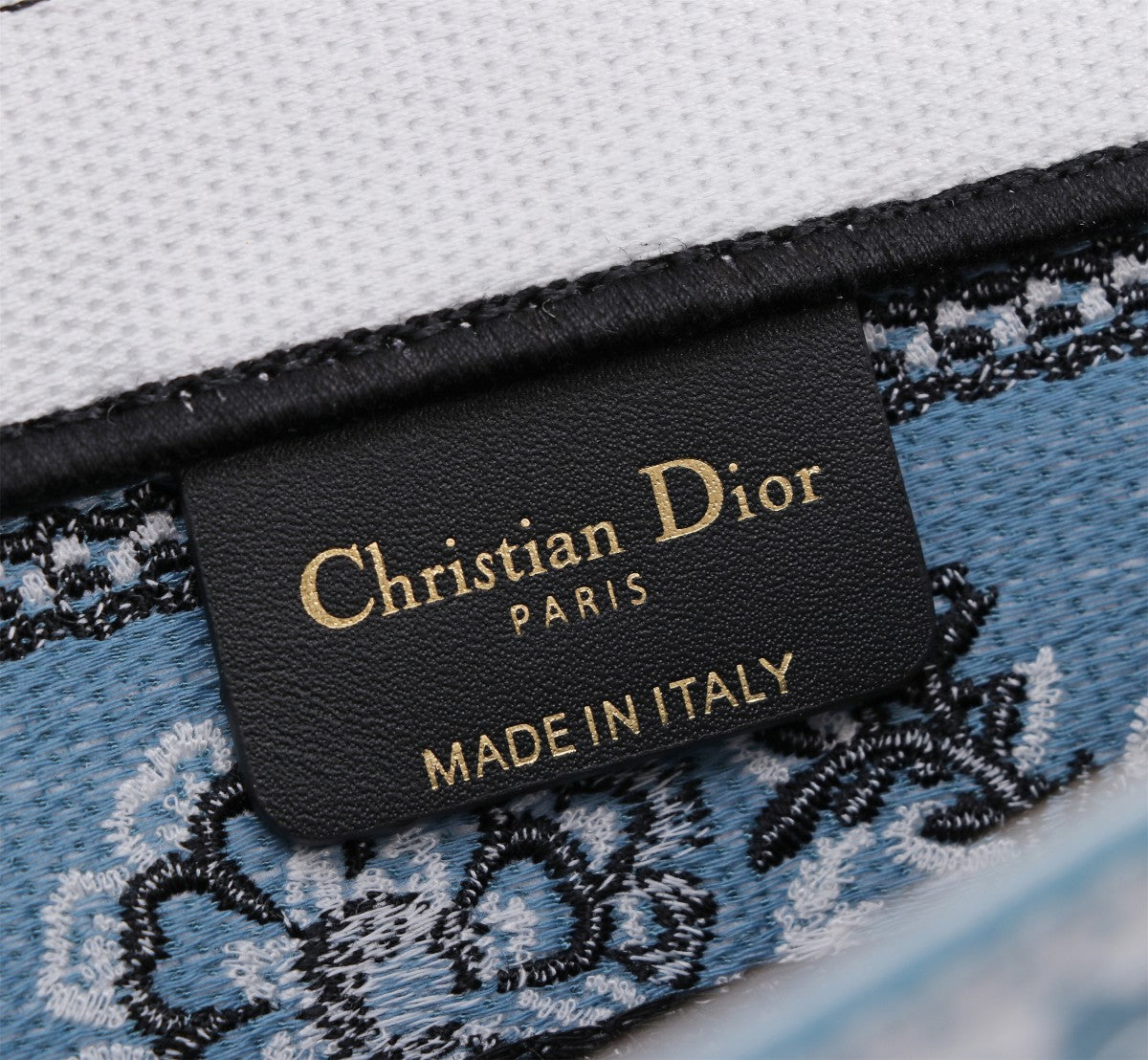 Dior Vintage Blue Embroidered Butterfly Canvas Top Handle Tote Bag