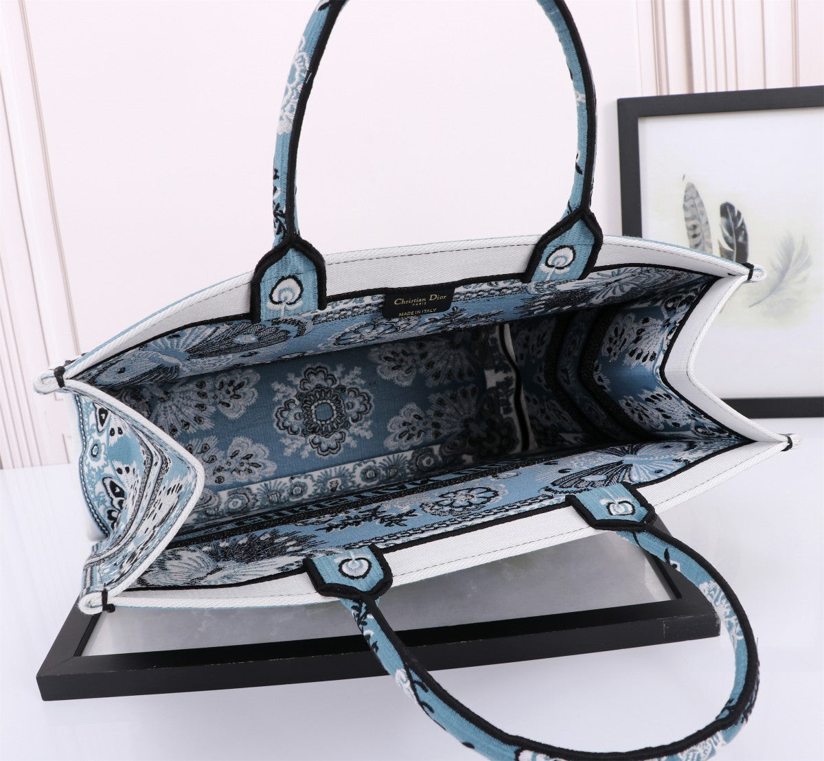 Dior Blue Butterfly Floral Embroidered Canvas Tote Bag Luxury Handbag