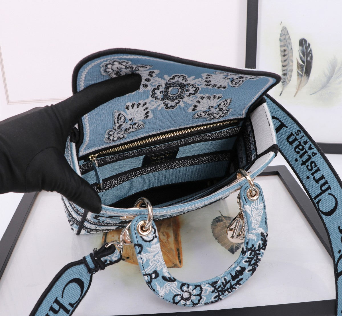 Christian Dior Lady D-Lite Bag - Blue Multi Butterfly Embroidery