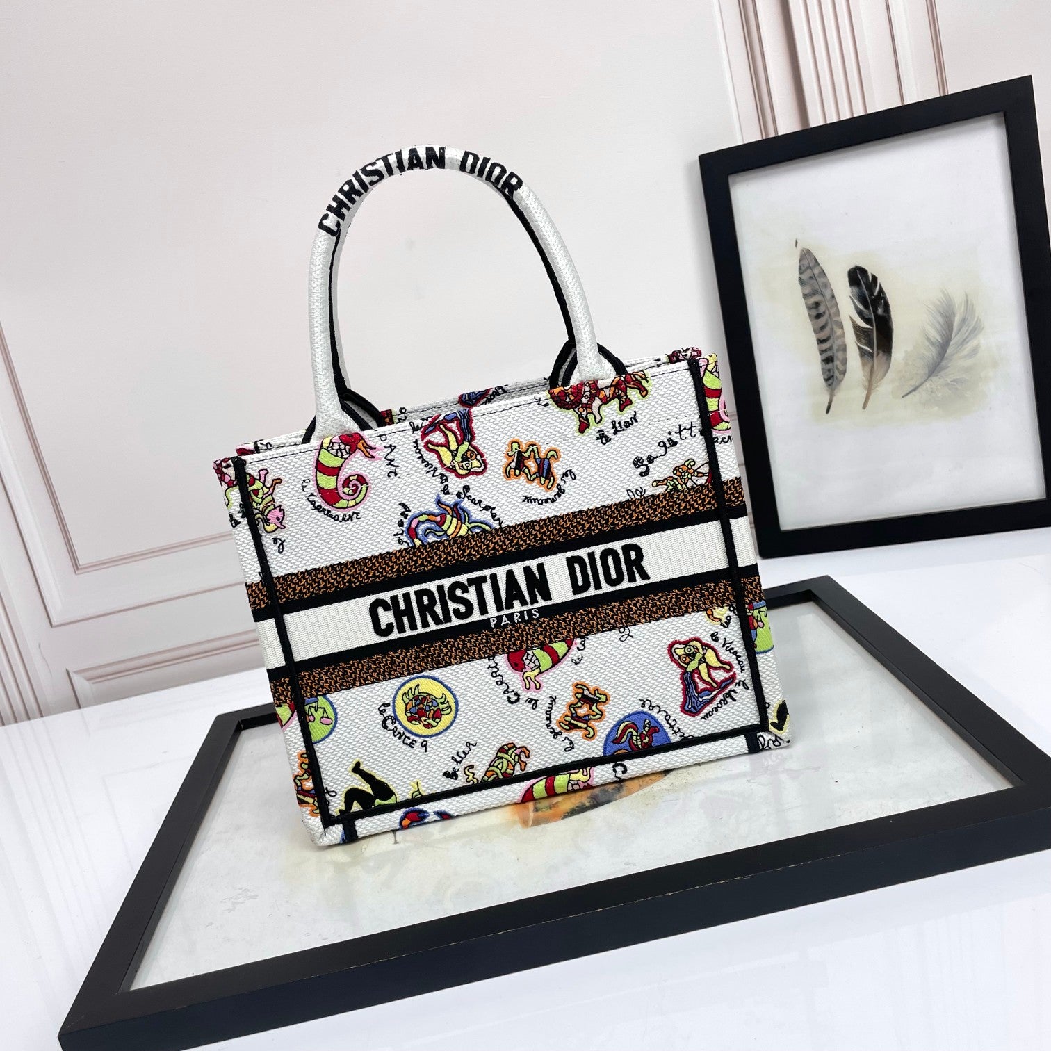 Christian Dior Book Tote Bag with Multi-Color Patterned Embroidery