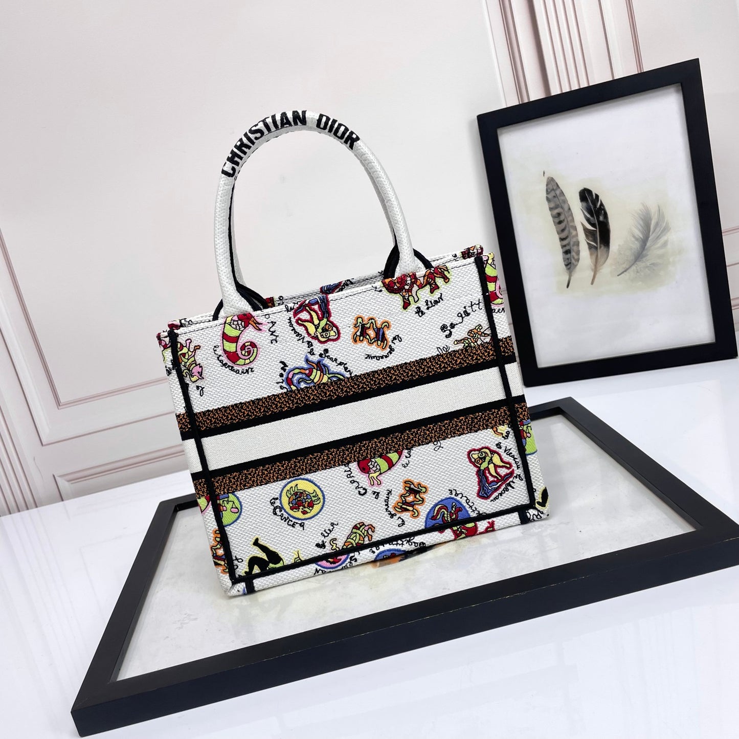Dior Whimsical Animal Doodle Printed Canvas Tote Bag for Women