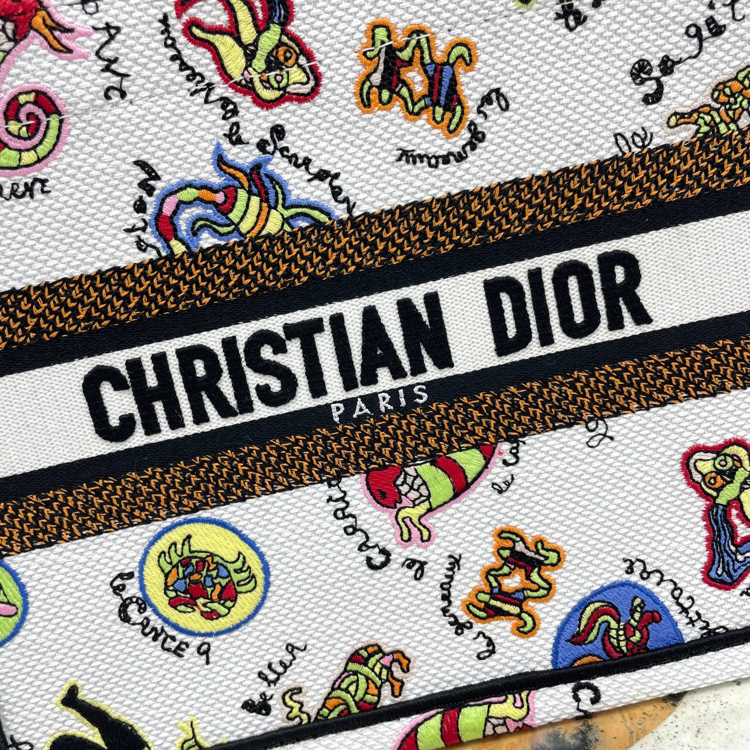 Dior Whimsical Animal Doodle Printed Canvas Tote Bag for Women