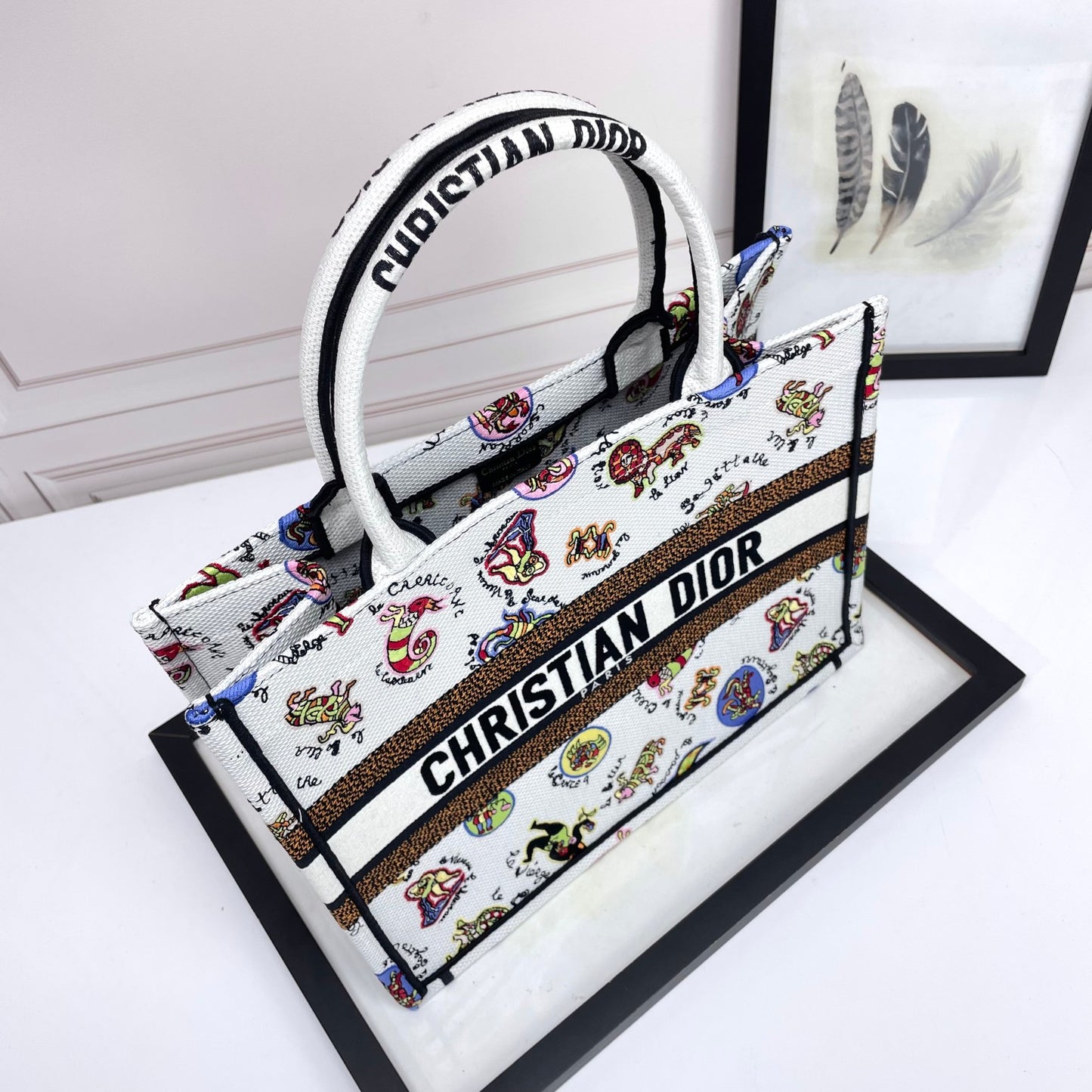 Dior Whimsical Cartoon Animal Print Large Canvas Tote Handbag