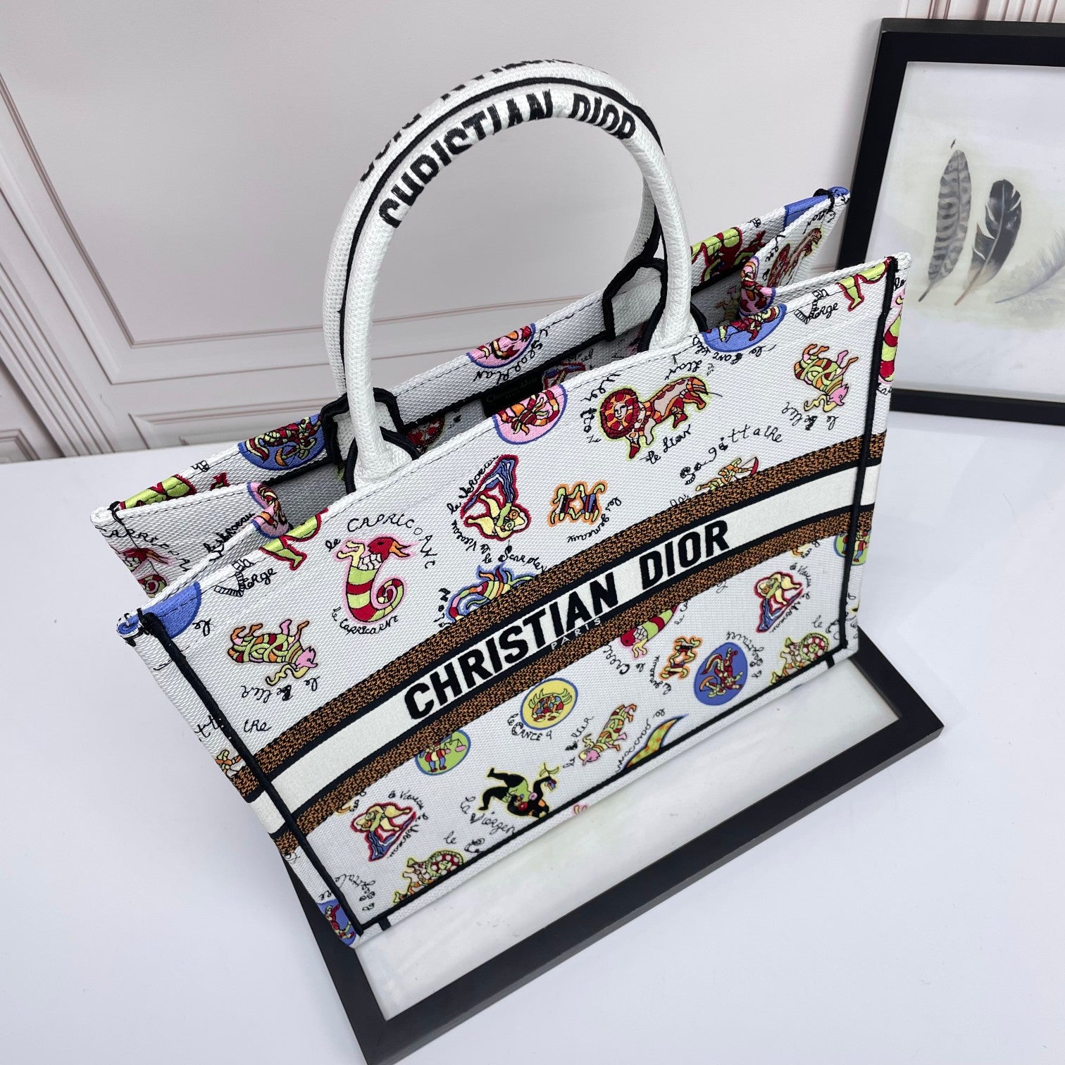 Dior Large Canvas Tote Bag with Colorful Cartoon Animal Print