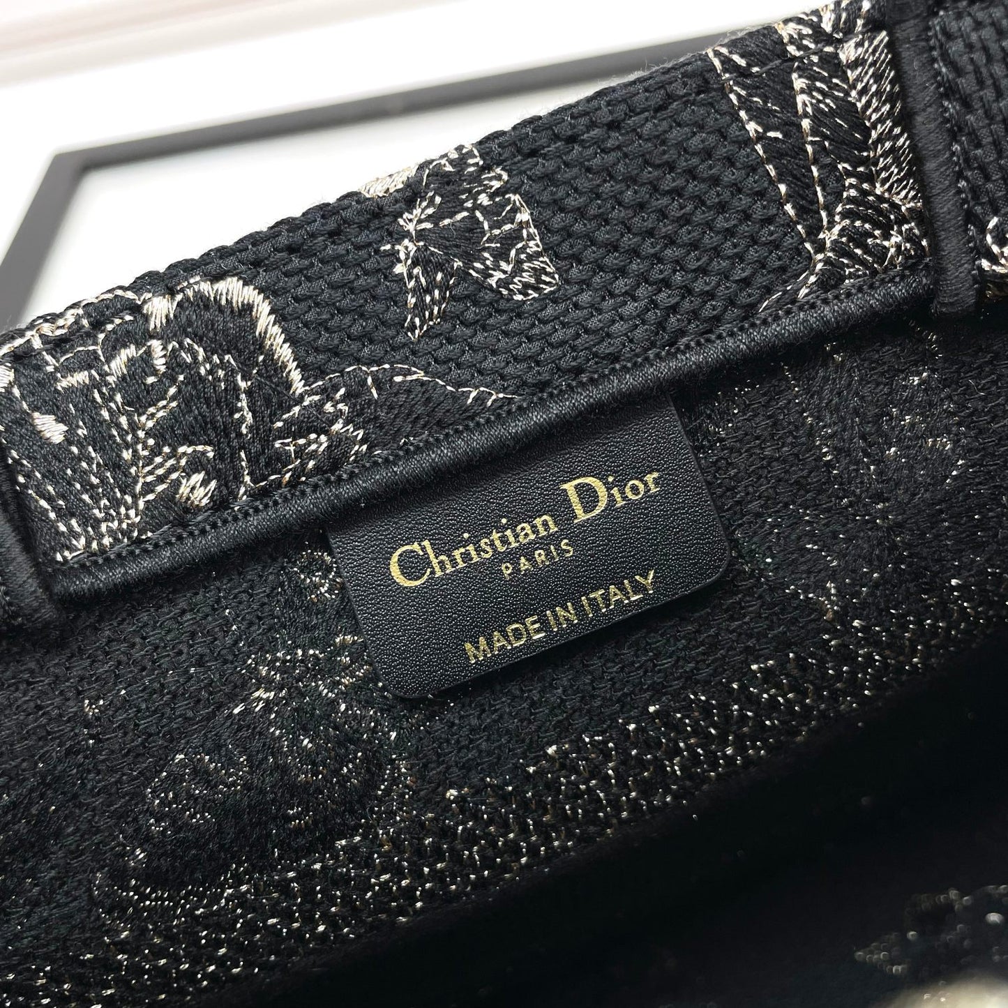 Dior Black Butterfly Embroidered Canvas Tote Bag Top Handle Handbag