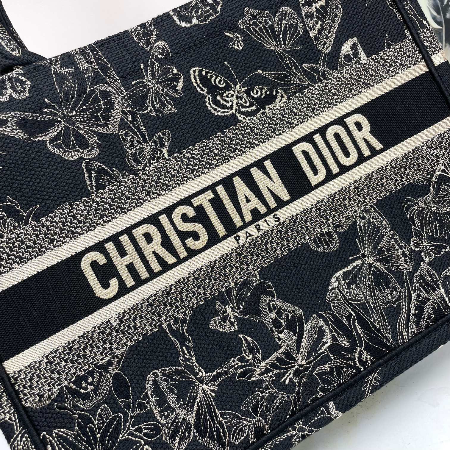 Dior Luxury Butterfly Embroidered Canvas Tote Bag with Top Handles