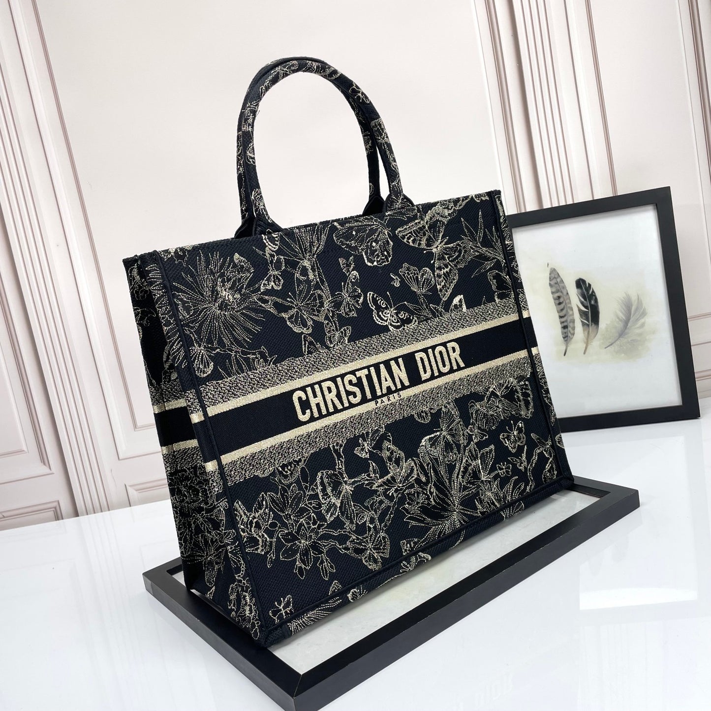 Dior Vintage Butterfly Floral Embroidered Canvas Tote Bag