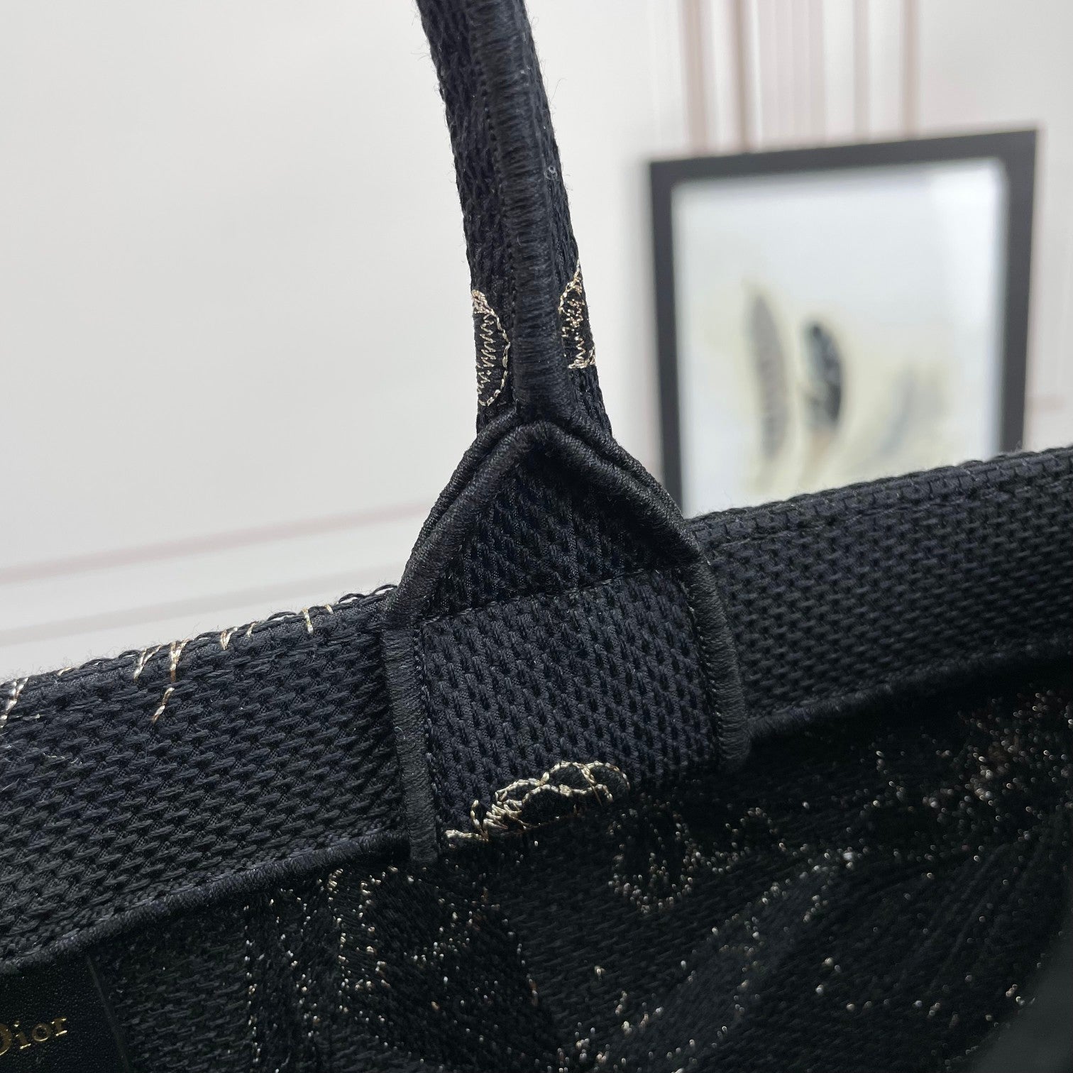 Dior Elegant Black Embroidered Butterfly and Floral Canvas Tote Handbag