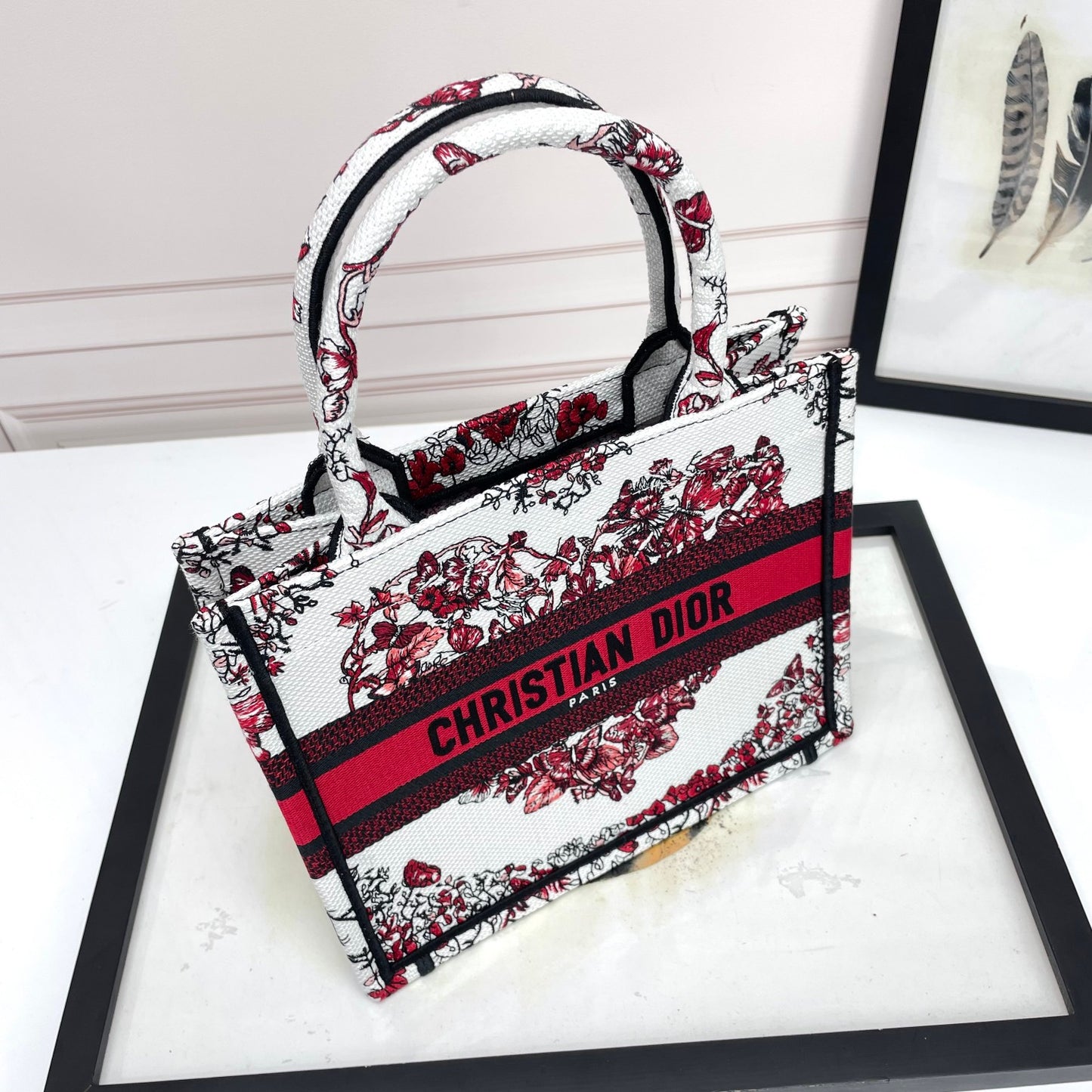 Christian Dior Book Tote - Heart Pattern Canvas Bag - Red and White