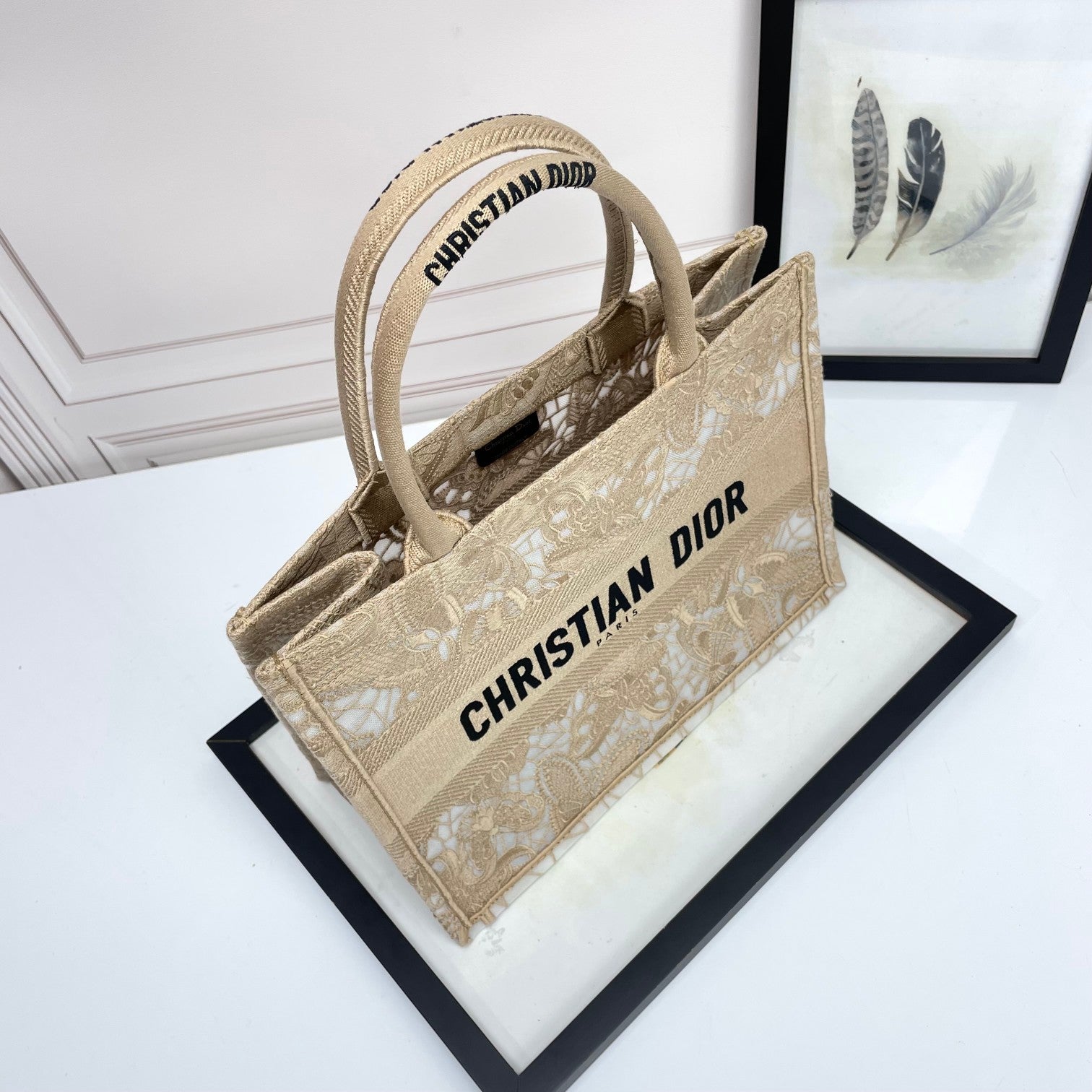 Christian Dior Medium Book Tote Beige Embroidered Canvas Tote Bag