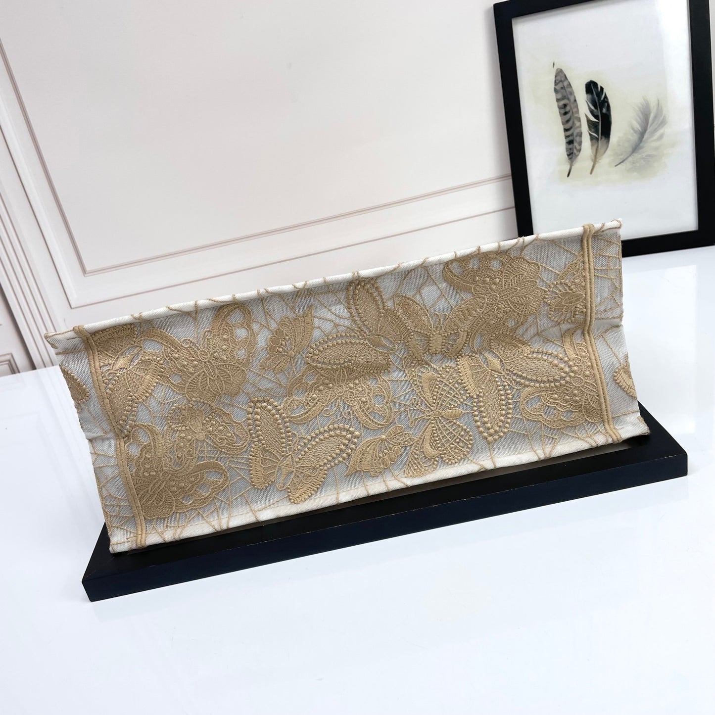 Dior Beige Floral Lace Embroidery Canvas Tote Bag Large Shopping Handbag