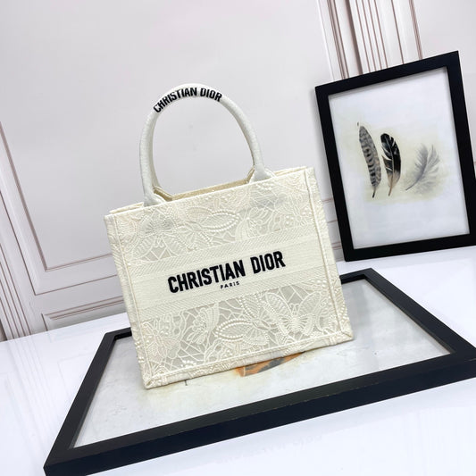 Christian Dior White Embroidered Book Tote Bag