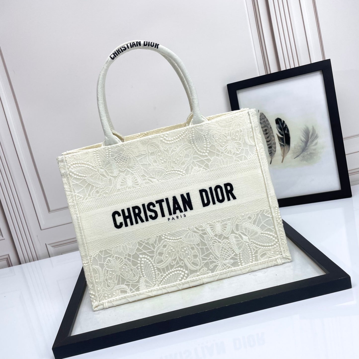 Christian Dior Book Tote - White Embroidered Paisley Canvas Bag