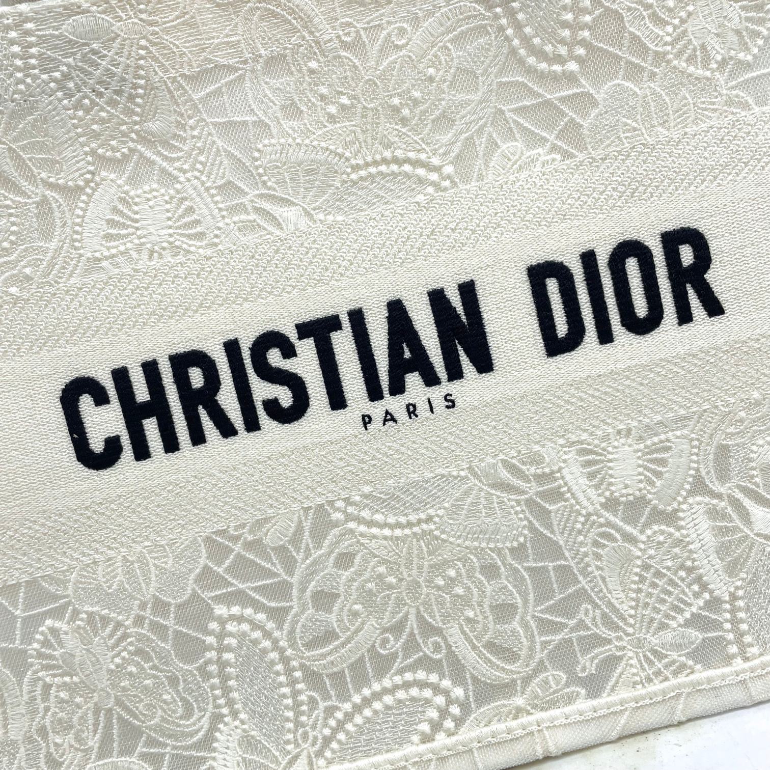 Dior Vintage Embroidered Canvas Tote Bag Floral Lace Shoulder Handbag