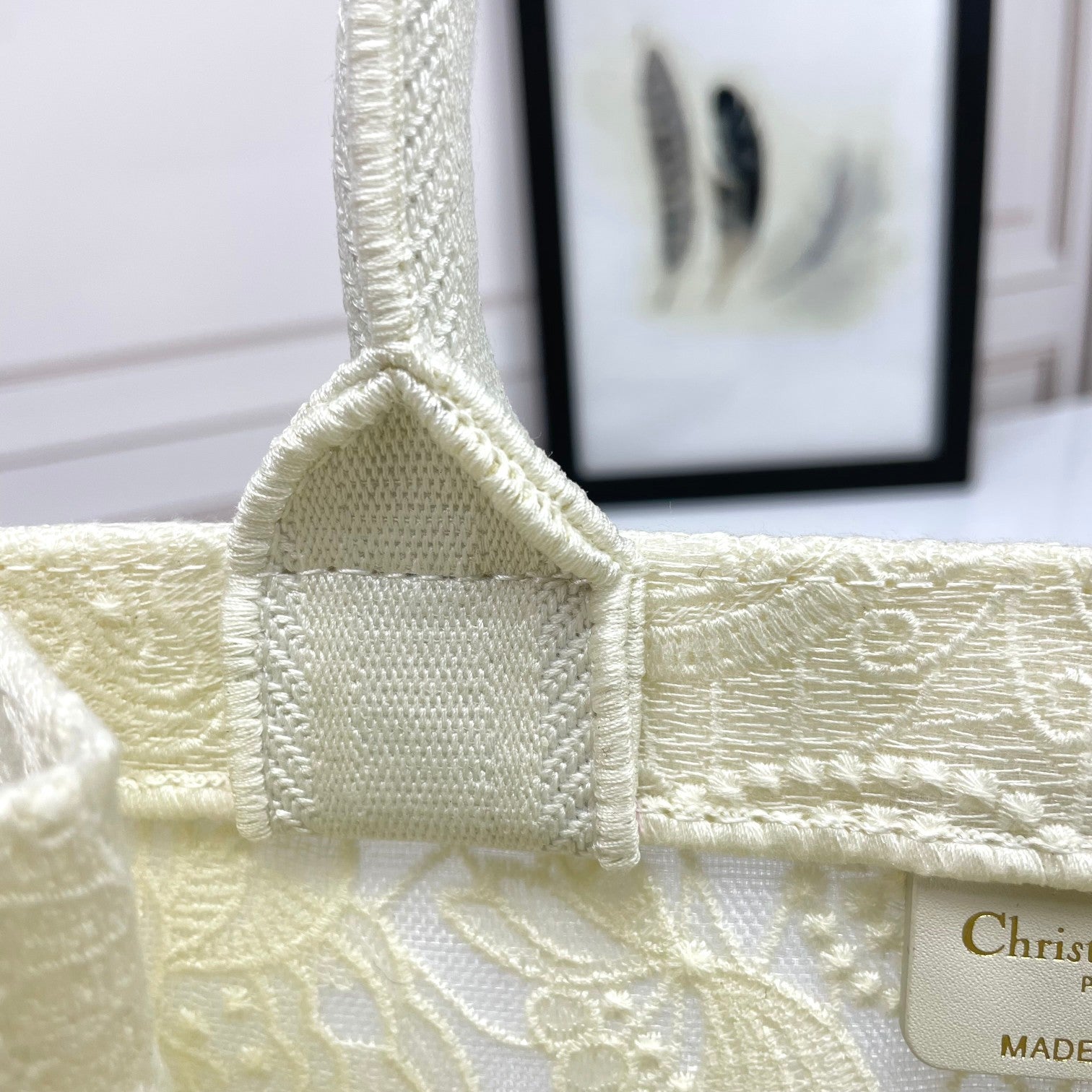 Dior Large Cream Floral Embroidered Canvas Tote Bag with Top Handles